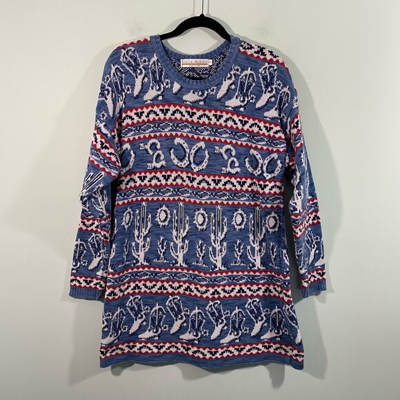 Vintage Delia McKain Western Cowboy Theme Pullover Sweater Size M Made in USA - Picture 1 of 6